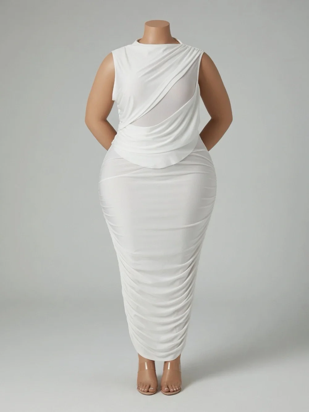 CUTE Love Highlight White Draped Sleeveless Dress - Picture 2 of 5